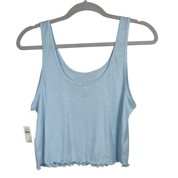 NWT aerie Offline Ribbed Lettuce Hem Cropped Tank Powder Blue Women's Large - Picture 10 of 10